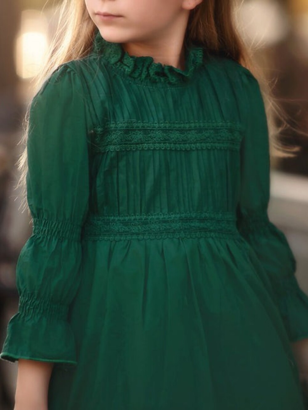 Trish Scully Hattie Girls 4 Emerald Green Long Sleeve Ruffle Lace Party Dress